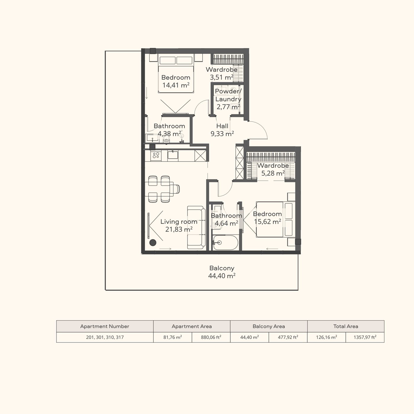 2-bedroom apartment, Type A